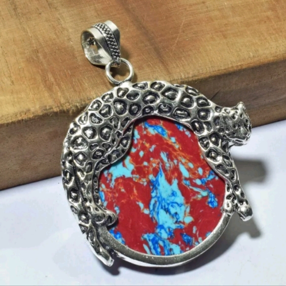 Jewelry - UNISEX JAGUAR/TIGER MOSAIC JASPER STERLING SILVER PENDANT